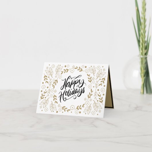 Prettig feest met goud bloemmotief met takken en b feestdagen kaart (Voorkant)