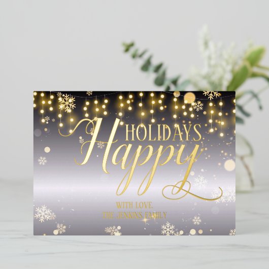 Prettig feest met Kerstlichten en Sneeuwvlokken Folie Feestdagenkaart (Staand Voorkant)