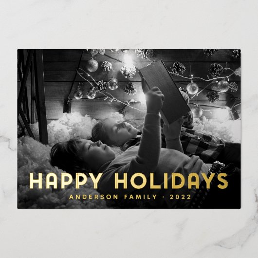 Prettig feest met moderne eenvoudige typografie folie feestdagenkaart (Voorkant)