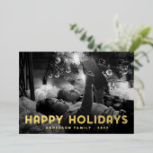 Prettig feest met moderne eenvoudige typografie folie feestdagenkaart (Staand Voorkant)