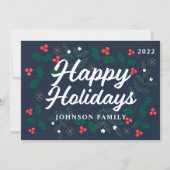 Prettig feest met moderne hulstbessen en blad feestdagenkaart (Voorkant)