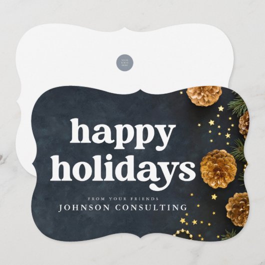 Prettig feest met moderne sterren en gouden dennen feestdagenkaart (Voorkant / Achterkant)