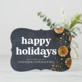 Prettig feest met moderne sterren en gouden dennen feestdagenkaart (Staand voorkant)