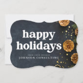 Prettig feest met moderne sterren en gouden dennen feestdagenkaart (Voorkant)