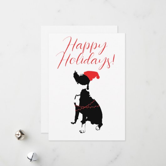 Prettig feest met Pitbull, kerstmannenhoed, en lic Feestdagenkaart (Voorkant / Achterkant in situ)