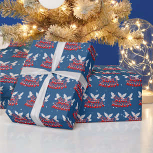Prettig feest met witte duiven en sneeuwvlokken cadeaupapier