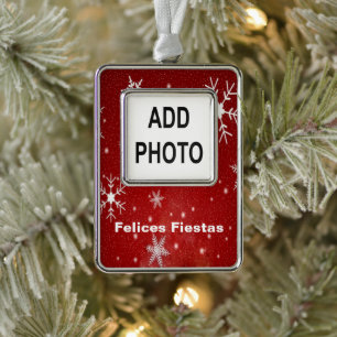 Prettig Feest Metalen Sneeuwvlokken Custom Foto Verzilverd Omlijst Ornament