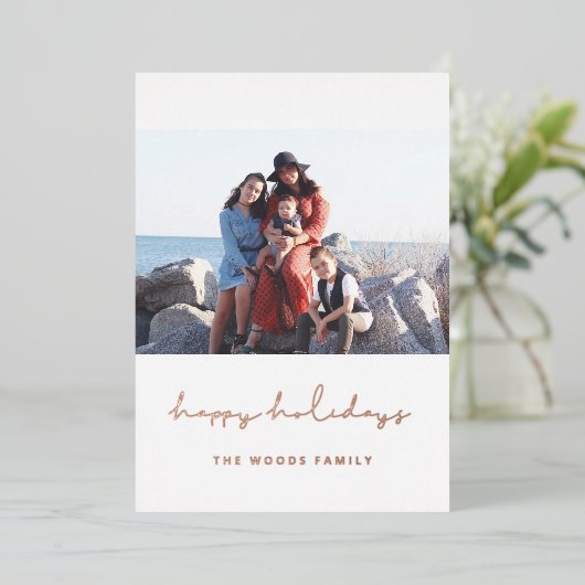 Prettig feest Minimalistisch scriptief Rose goud Folie Feestdagenkaart (Staand Voorkant)