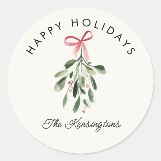 Prettig feest mistletoe Aangepaste familienaam Ronde Sticker (Voorkant)