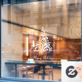 Prettig feest Moderne Kerstboom wit Raamsticker (Cafe Raam)
