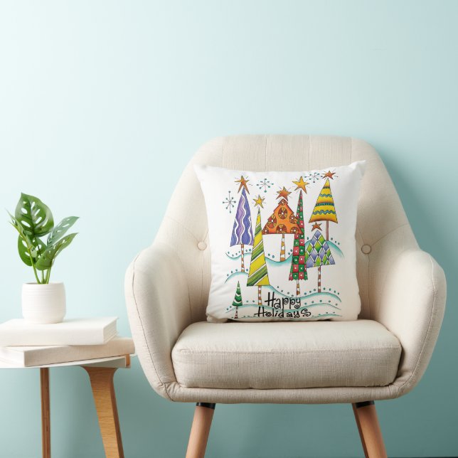 Prettig feest! Mooie kerstbomen met sterren Kussen (Stoel)
