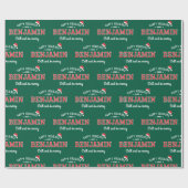 Prettig feest Naam Kerstmis Kerstmuts Groen Rood Cadeaupapier (Vlak)
