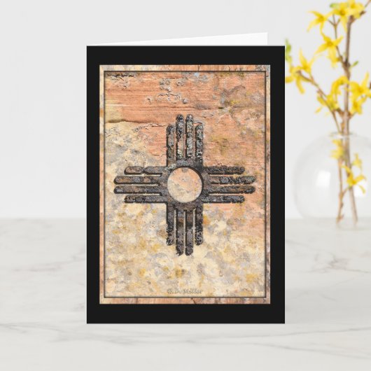 Prettig feest Nieuw-Mexico's Zia Zon Symbool Kaart (Gele Bloem)