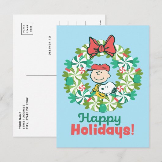 Prettig feest | Pepermunt snoepkrans Feestdagenkaart (Voorkant / Achterkant)