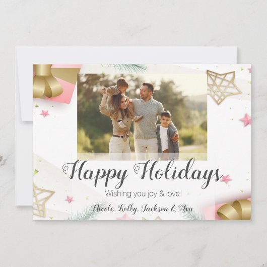 Prettig feest Pink en Goud Foto & aangepaste tekst Feestdagenkaart (Voorkant)