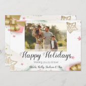 Prettig feest Pink en Goud Foto & aangepaste tekst Feestdagenkaart (Voorkant / Achterkant)