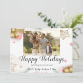 Prettig feest Pink en Goud Foto & aangepaste tekst Feestdagenkaart (Staand voorkant)