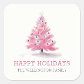 Prettig feest Pink Kerstboom Modern Vierkante Sticker (Voorkant)