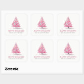 Prettig feest Pink Kerstboom Modern Vierkante Sticker (Vel)