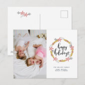 Prettig feest Pink krans | Kerst foto kaart (Voorkant / Achterkant)