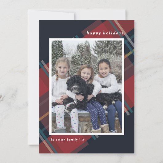 Prettig feest Red geruite Kerstmis aangepaste foto Feestdagenkaart (Voorkant)