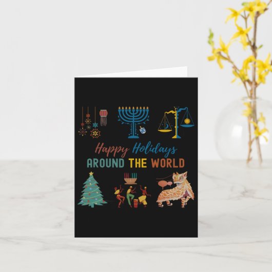 Prettig feest rond de wereld Multiculturele vierin Kaart (Gele Bloem)