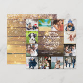 Prettig feest Rustic hout 12 foto collage Feestdagenkaart (Voorkant / Achterkant)