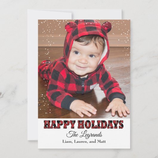 Prettig feest Snow Card | Buffalo Plaid Feestdagenkaart (Voorkant)