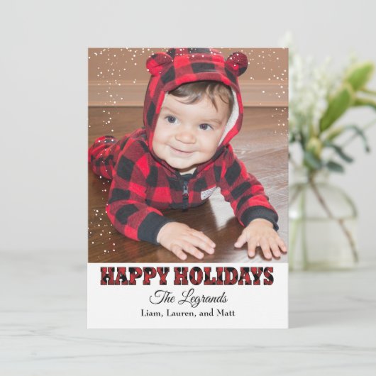 Prettig feest Snow Card | Buffalo Plaid Feestdagenkaart (Staand voorkant)