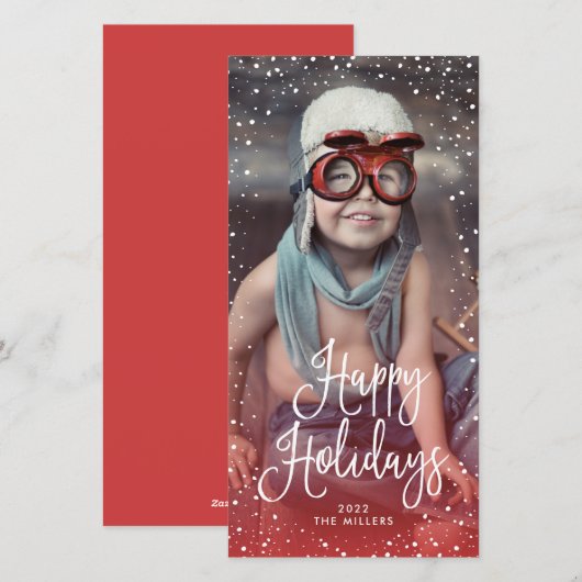 Prettig feest Snow Foto ROOD Feestdagenkaart (Voorkant / Achterkant)