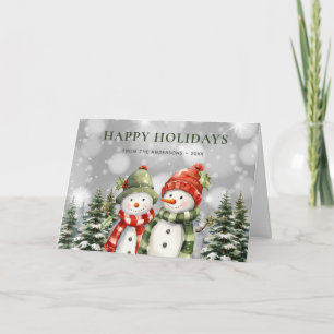 Prettig feest Snowman Forest Poinsettia Vakantie Kaart
