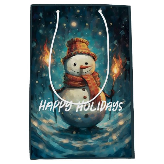 Prettig feest Snowman Traditionele Kerstmis Medium Cadeauzakje (Voorkant)