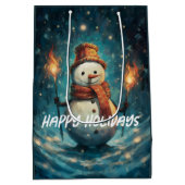 Prettig feest Snowman Traditionele Kerstmis Medium Cadeauzakje (Achterkant)