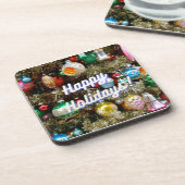 Prettig feest! Vintage harde plastic onderzetter (Linkerzijde)