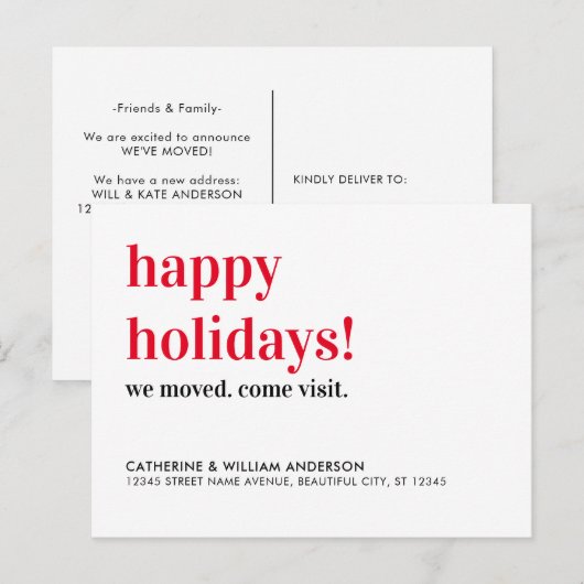 Prettig feest We've Verhuisd Kom langs Verhuizen Aankondigingskaart (Voorkant / Achterkant)