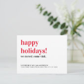 Prettig feest We've Verhuisd Kom langs Verhuizen Aankondigingskaart (Staand voorkant)