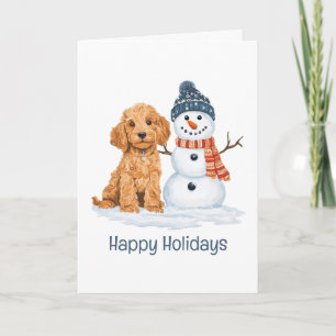 Prettig feest Winter Goldendoodle Hond Sneeuwman Kaart