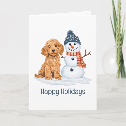 Prettig feest Winter Goldendoodle Hond Sneeuwman Kaart (Voorkant)