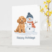 Prettig feest Winter Goldendoodle Hond Sneeuwman Kaart (Gele Bloem)