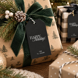 Prettig feest | Zwart & Wit Aanpasbare Familie Cadeaulabel