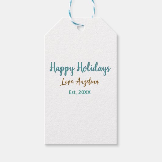 prettig feestdagen blauw bruin naam liefde kerst s cadeaulabel (Voorkant)