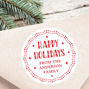 Prettig feestdagen feestelijke lettertype stip ran ronde sticker