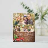 Prettig feestdagen Kerstmis Rode Truck 4 Fotokaart Briefkaart (Staand voorkant)