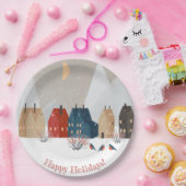 Prettig Feestdagen Landelijk Dorp Winterlandschap  Papieren Bordje (Feest)