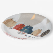 Prettig Feestdagen Landelijk Dorp Winterlandschap  Papieren Bordje (Gekanteld)