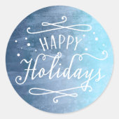 Prettig feestdagen Modern script Blauwe waterverf Ronde Sticker (Voorkant)