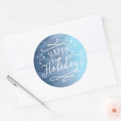 Prettig feestdagen Modern script Blauwe waterverf Ronde Sticker (Envelop)