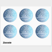 Prettig feestdagen Modern script Blauwe waterverf Ronde Sticker (Vel)