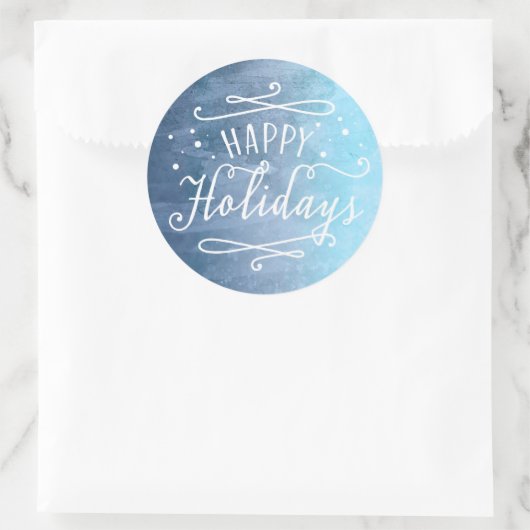 Prettig feestdagen Modern script Blauwe waterverf Ronde Sticker (Tas)