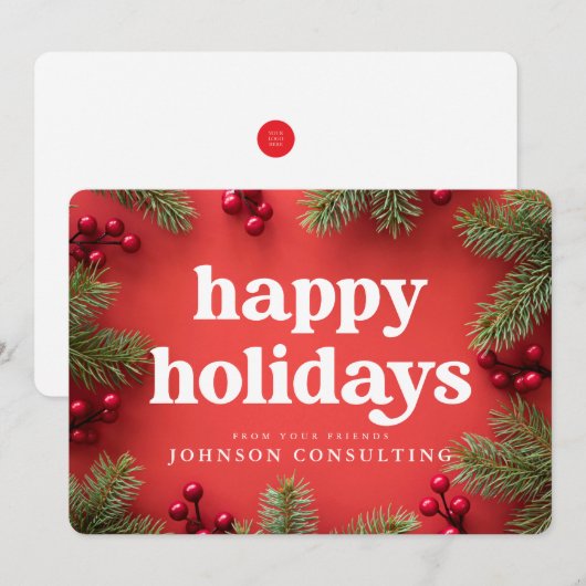 Prettig feestdagen Moderne Hulstbes Dennentakken R Feestdagenkaart (Voorkant / Achterkant)